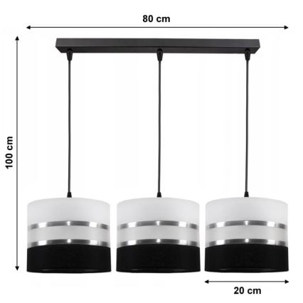 Suspension avec fil CORAL 3xE27/60W/230V noir et blanc