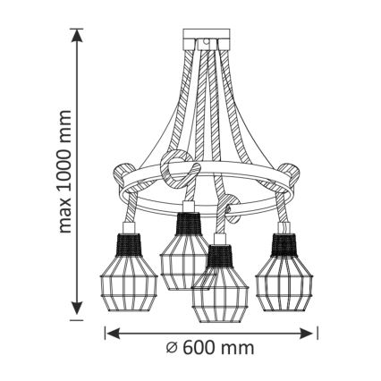 Suspension avec fil ROPE ALEGRA 4xE27/10W/230V