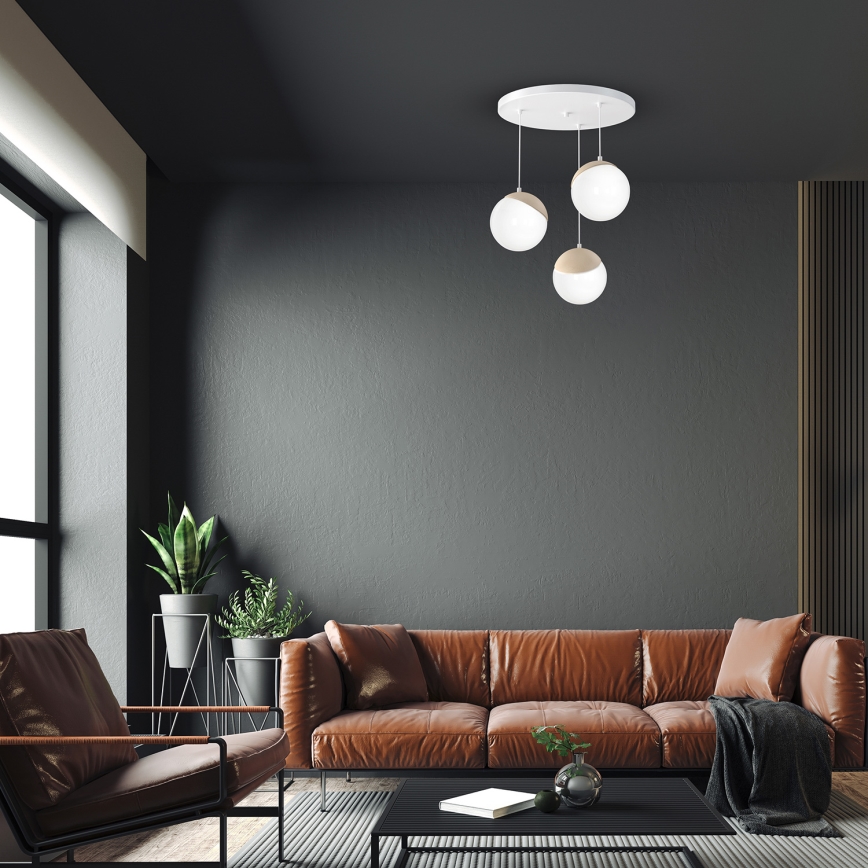 Suspension avec fil SFERA WOOD 3xE14/40W/230V blanc