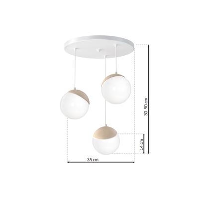 Suspension avec fil SFERA WOOD 3xE14/40W/230V blanc