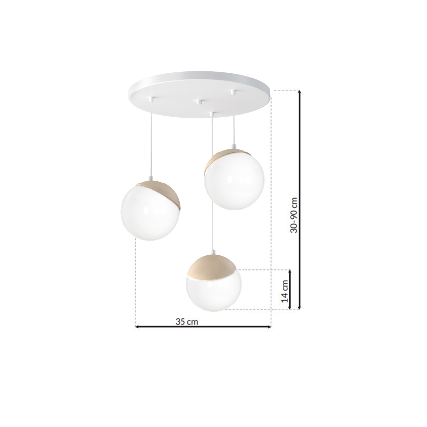 Suspension avec fil SFERA WOOD 3xE14/40W/230V blanc