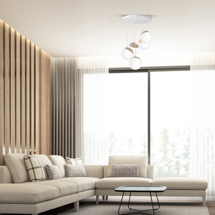 Suspension avec fil SFERA WOOD 5xE14/40W/230V blanc