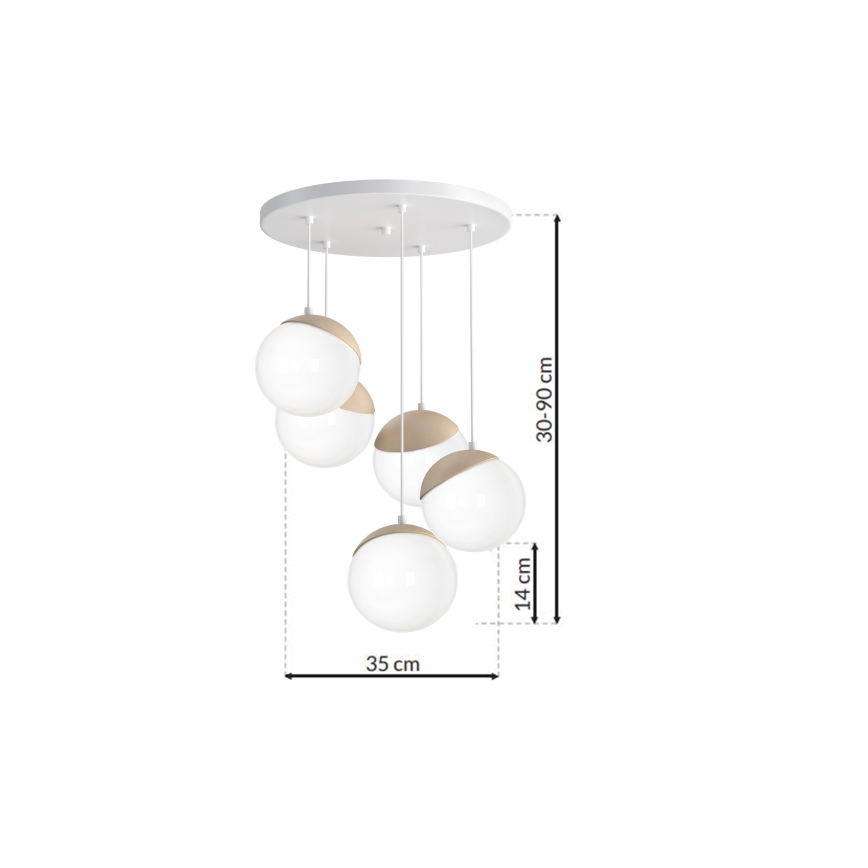 Suspension avec fil SFERA WOOD 5xE14/40W/230V blanc