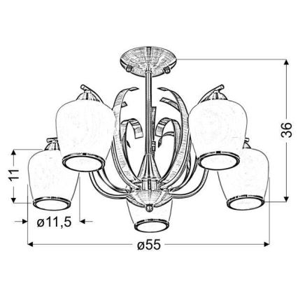 Suspension avec tige OPERA 5xE27/60W/230V