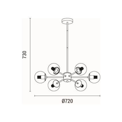 Suspension-barre 6xE27/40W/230V laiton