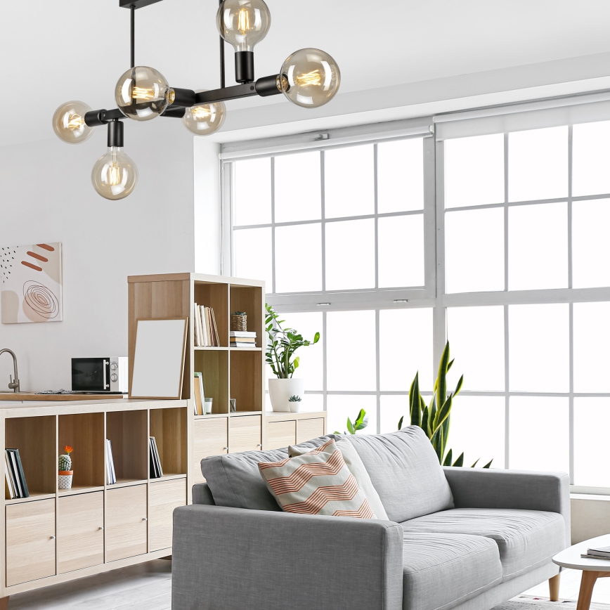 Suspension-barre ASTRID 6xE27/60W/230V noir