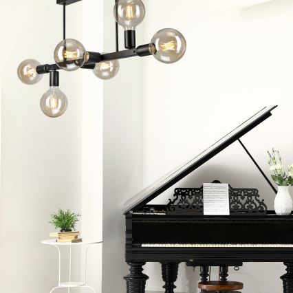 Suspension-barre ASTRID 6xE27/60W/230V noir