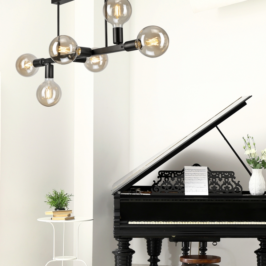 Suspension-barre ASTRID 6xE27/60W/230V noir