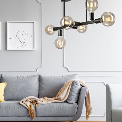 Suspension-barre ASTRID 6xE27/60W/230V noir