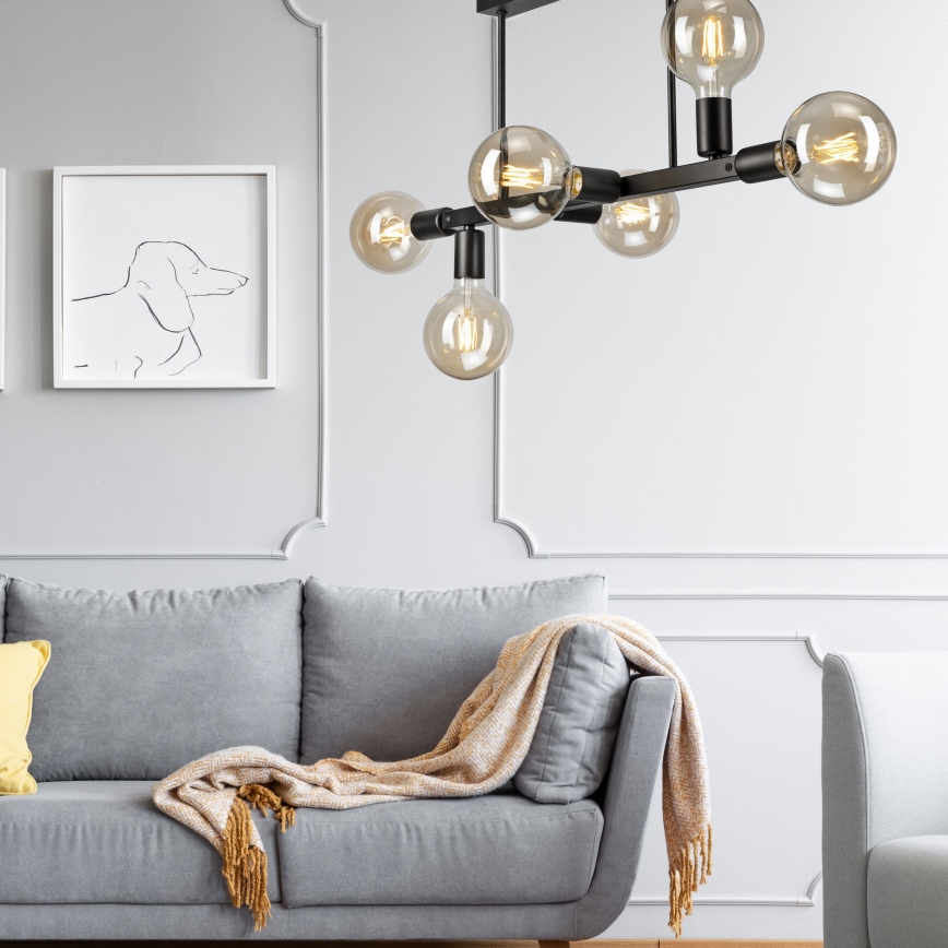 Suspension-barre ASTRID 6xE27/60W/230V noir