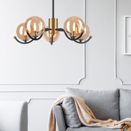 Suspension-barre GEORGIA 5xE14/5W/230V doré/fumé beige