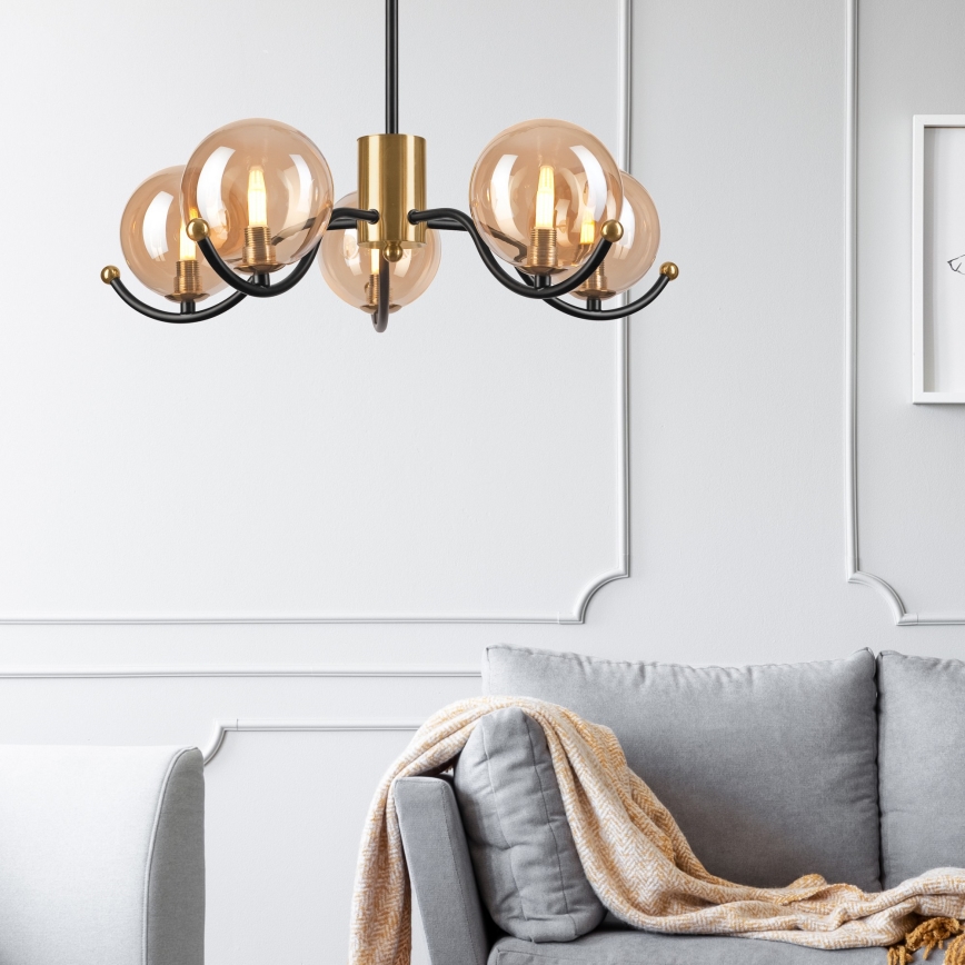 Suspension-barre GEORGIA 5xE14/5W/230V doré/fumé beige