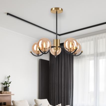 Suspension-barre GEORGIA 5xE14/5W/230V doré/fumé beige