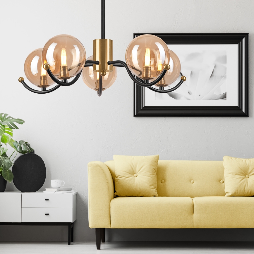 Suspension-barre GEORGIA 5xE14/5W/230V doré/fumé beige