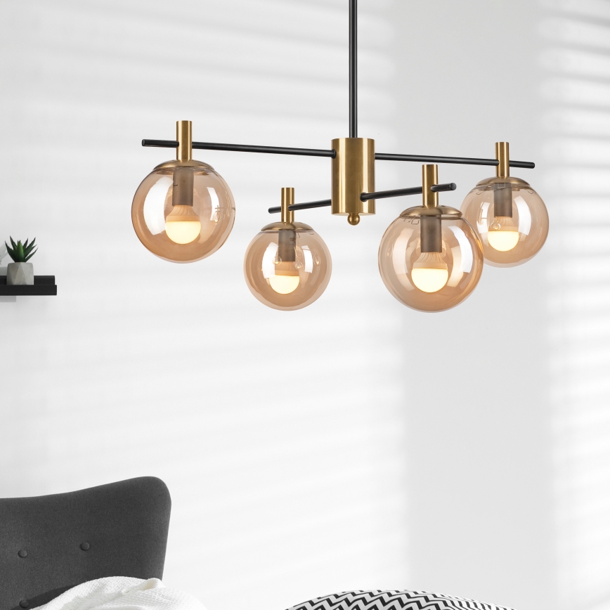 Suspension-barre LILOU 4xE14/5W/230V doré/noir/fumé beige