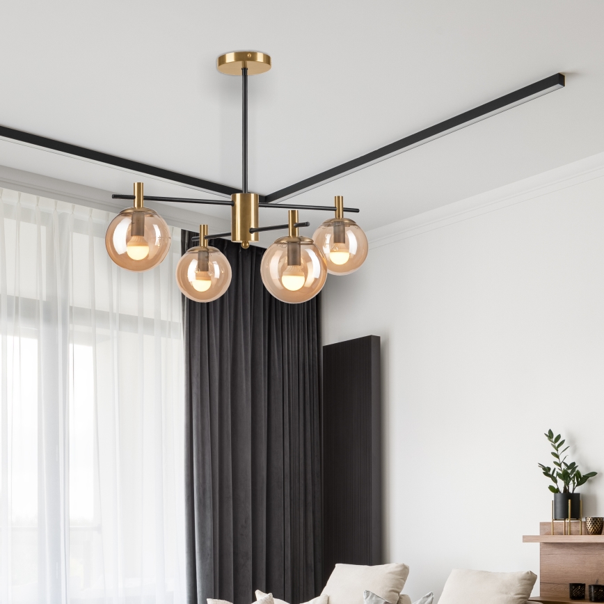 Suspension-barre LILOU 4xE14/5W/230V doré/noir/fumé beige