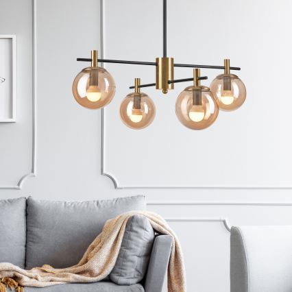 Suspension-barre LILOU 4xE14/5W/230V doré/noir/fumé beige