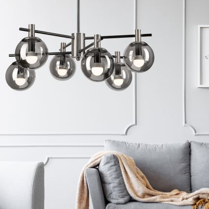 Suspension-barre LILOU 6xE14/5W/230V chrome mat/fumé