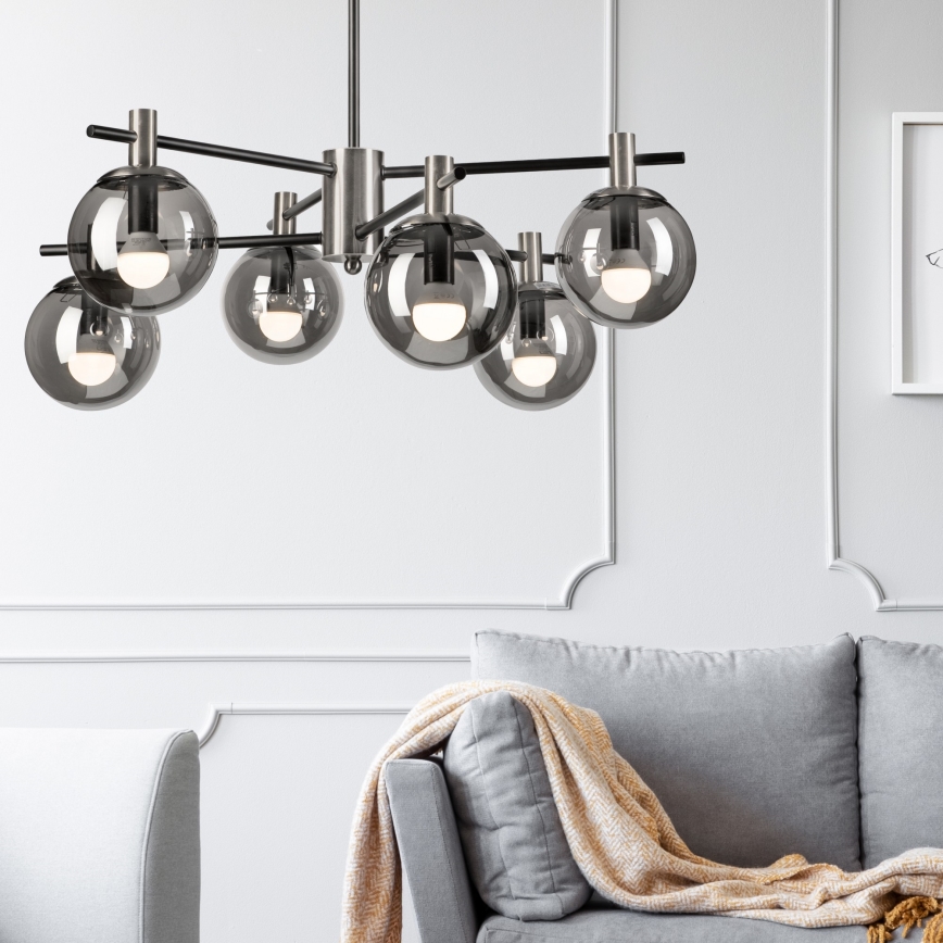 Suspension-barre LILOU 6xE14/5W/230V chrome mat/fumé