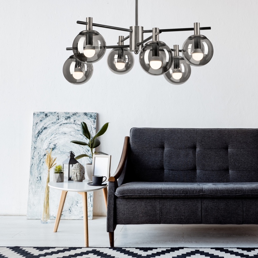 Suspension-barre LILOU 6xE14/5W/230V chrome mat/fumé