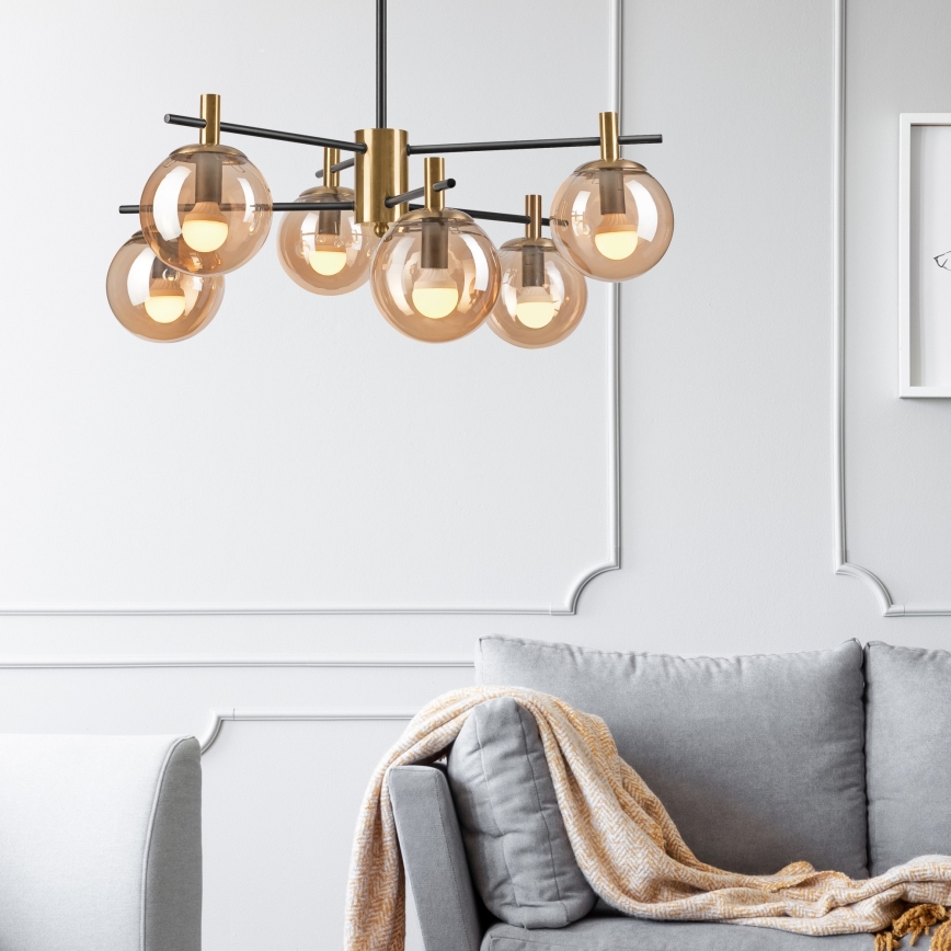 Suspension-barre LILOU 6xE14/5W/230V doré/noir/fumé beige