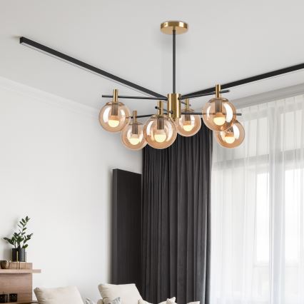 Suspension-barre LILOU 6xE14/5W/230V doré/noir/fumé beige