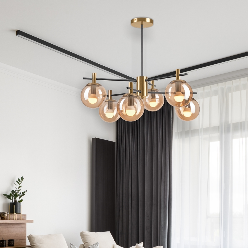 Suspension-barre LILOU 6xE14/5W/230V doré/noir/fumé beige