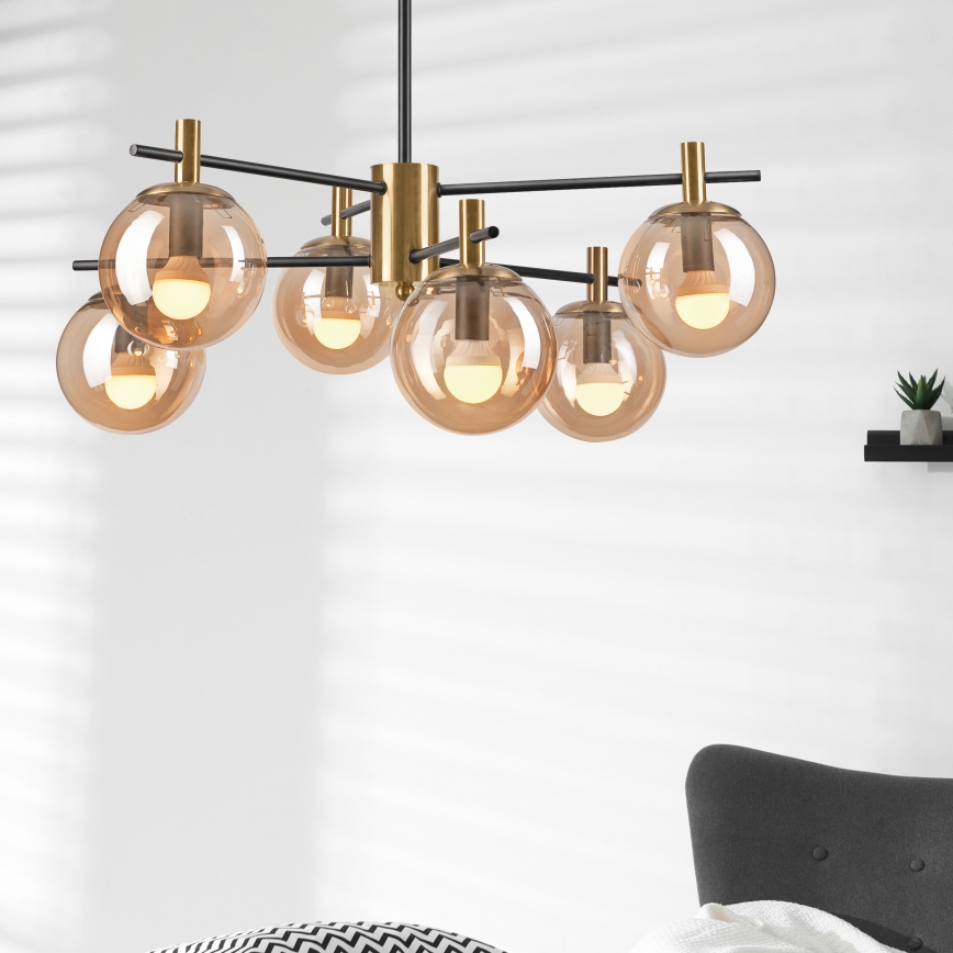 Suspension-barre LILOU 6xE14/5W/230V doré/noir/fumé beige