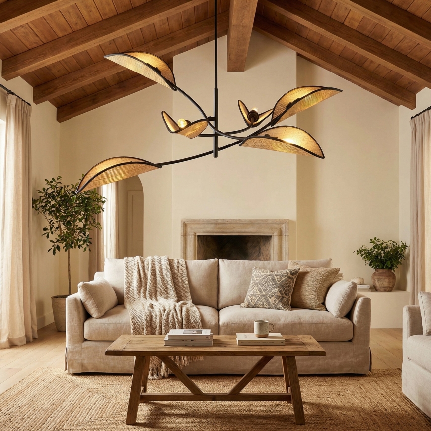 Suspension-barre LOTUS 6xE14/10W/230V noir/beige