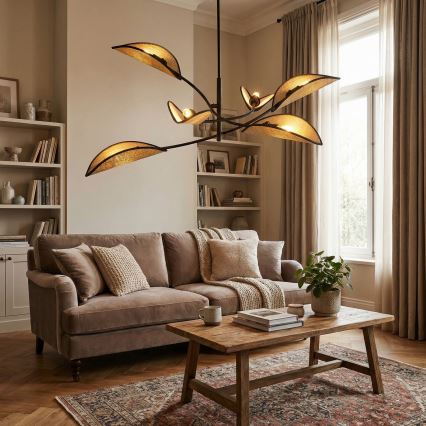 Suspension-barre LOTUS 6xE14/10W/230V noir/beige