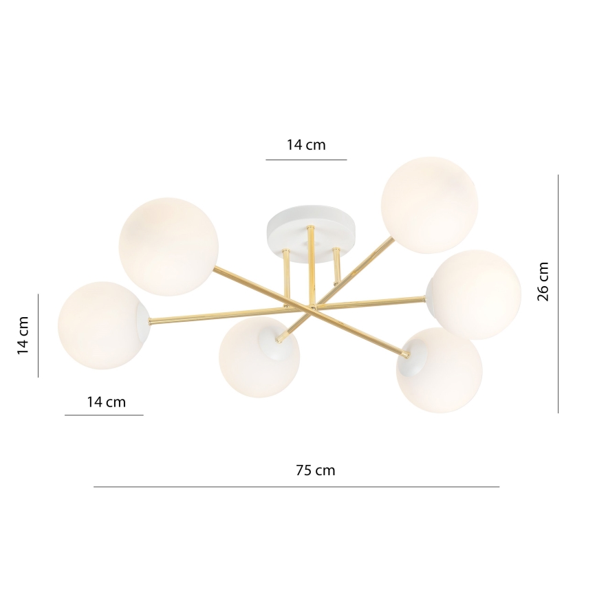 Suspension-barre MAGNUM 6xE14/10W/230V blanc/doré