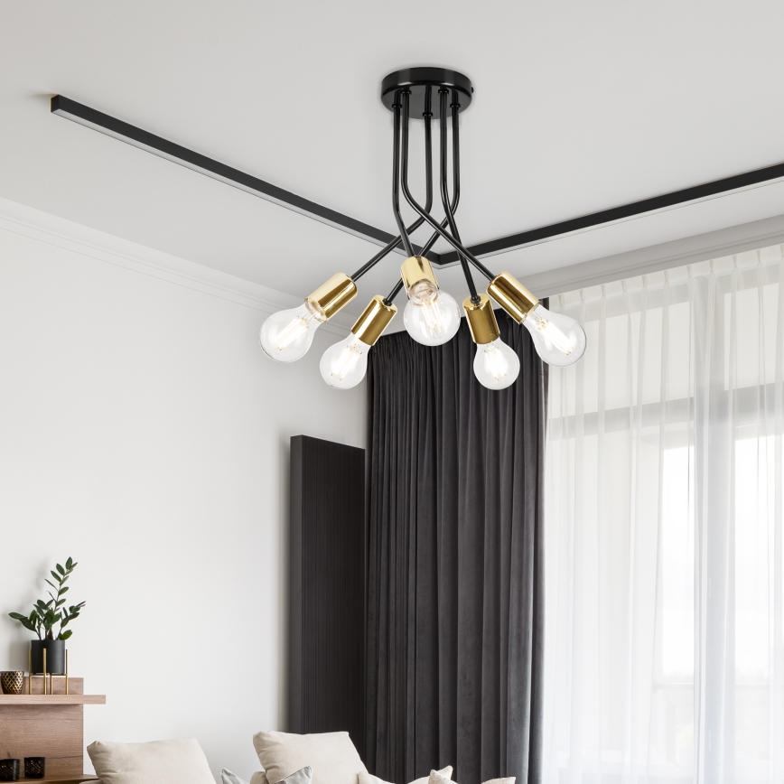 Suspension-barre PRIYA 5xE27/15W/230V noir