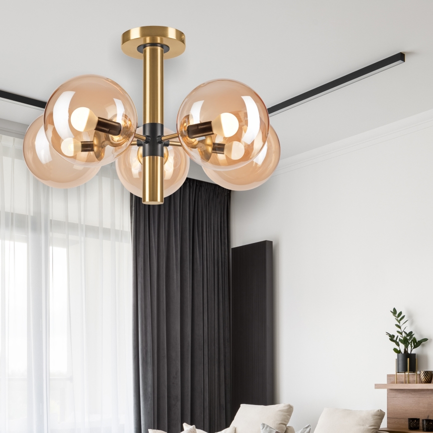 Suspension-barre ROLLO 5xE14/5W/230V doré/fumé beige