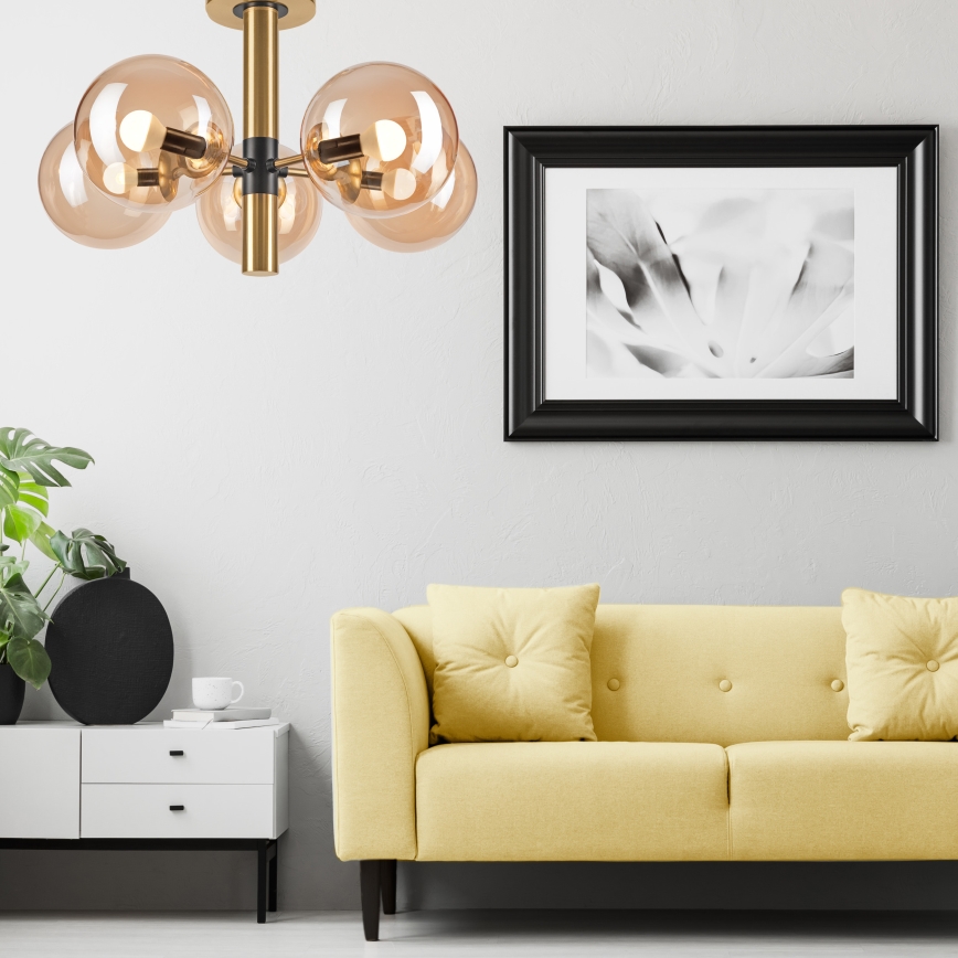 Suspension-barre ROLLO 5xE14/5W/230V doré/fumé beige