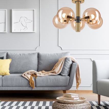 Suspension-barre ROLLO 5xE14/5W/230V doré/fumé beige