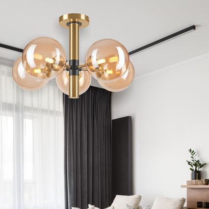 Suspension-barre ROLLO 5xG9/5W/230V doré/fumé beige
