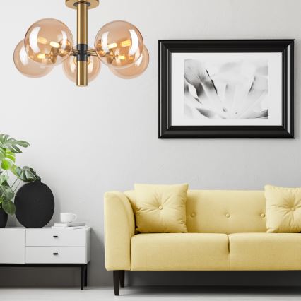 Suspension-barre ROLLO 5xG9/5W/230V doré/fumé beige