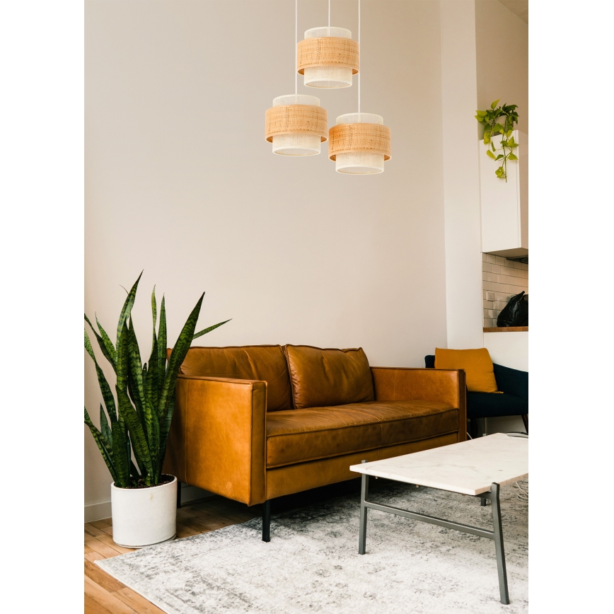 Suspension BOHO à câble 3xE27/60W/230V jute/crème