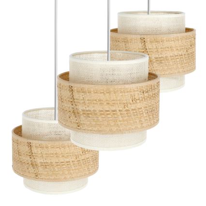 Suspension BOHO à câble 3xE27/60W/230V jute/crème
