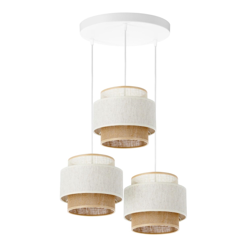 Suspension BOHO à cordon 3xE27/60W/230V blanc/jute