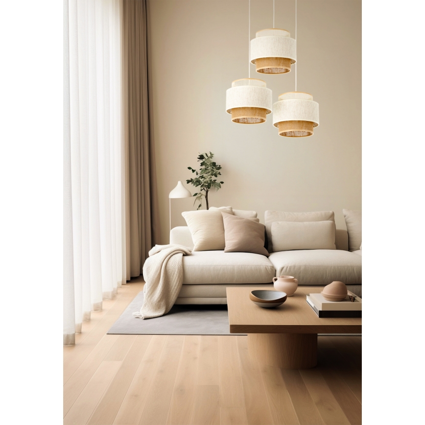 Suspension BOHO à cordon 3xE27/60W/230V blanc/jute