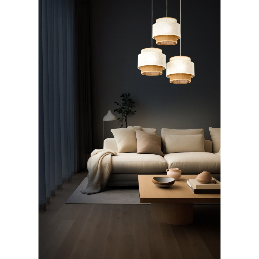 Suspension BOHO à cordon 3xE27/60W/230V blanc/jute