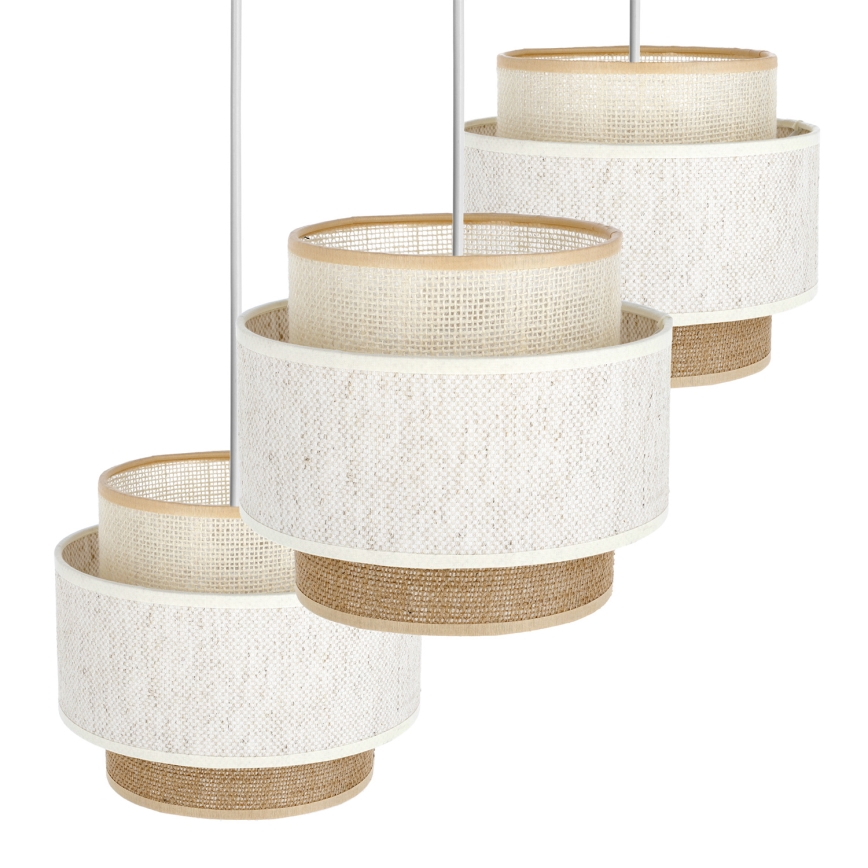 Suspension BOHO à cordon 3xE27/60W/230V blanc/jute