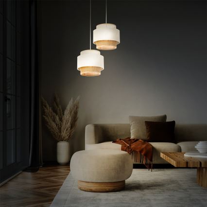 Suspension BOHO sur câble 2xE27/60W/230V blanc/jute