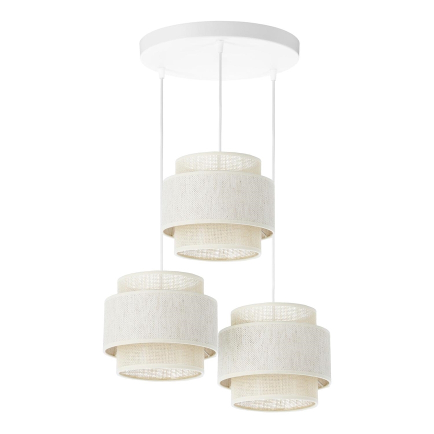 Suspension BOHO sur câble 3xE27/60W/230V crème/jute