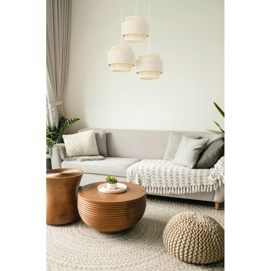 Suspension BOHO sur câble 3xE27/60W/230V crème/jute