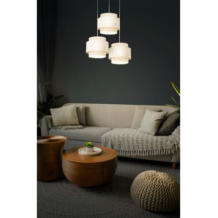 Suspension BOHO sur câble 3xE27/60W/230V crème/jute