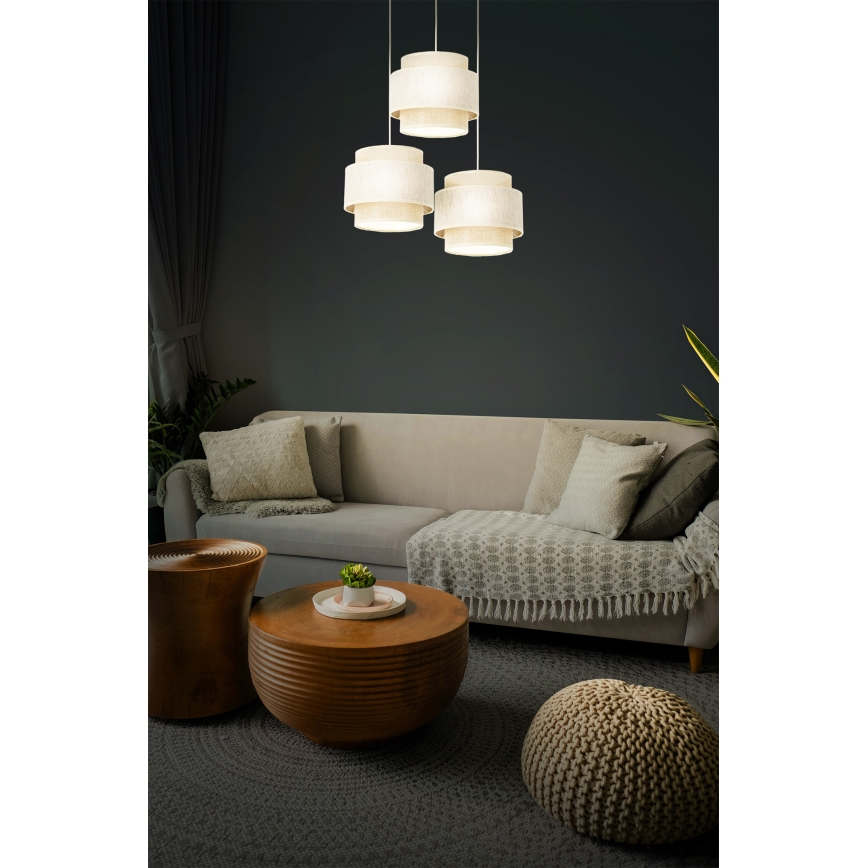 Suspension BOHO sur câble 3xE27/60W/230V crème/jute