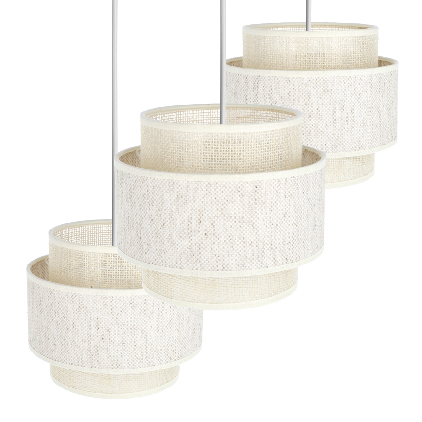 Suspension BOHO sur câble 3xE27/60W/230V crème/jute