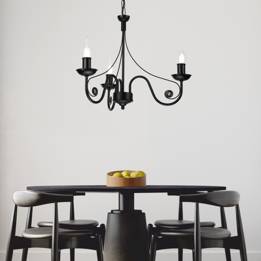 Suspension chaîne DONATO 3xE14/40W/230V noir